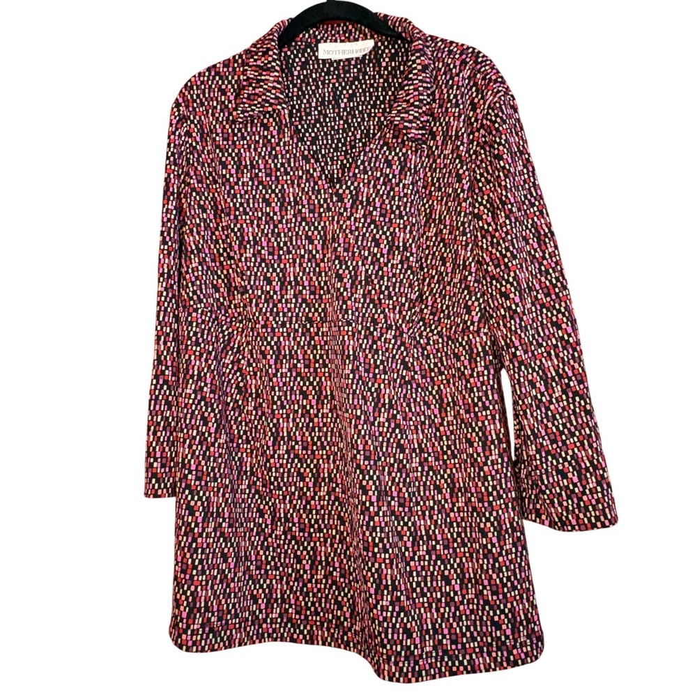 Motherhood Maternity Mosaic Print Tunic Top Pink Red Geometric XL‎ Long Sleeve